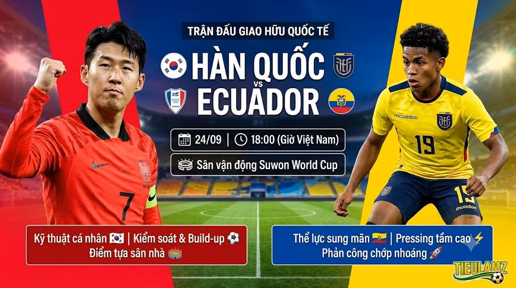 Nhận định bóng đá trận Hàn Quốc vs Ecuador lúc 18h00 ngày 24/09 trực tiếp trên TieuLam TV.