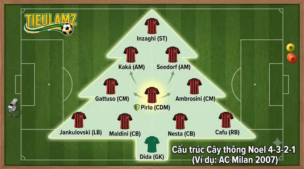 Sơ đồ 4-3-2-1: Phân tích chiến thuật Cây thông Noel chi tiết